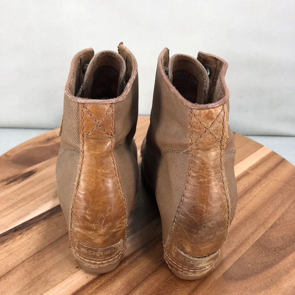 Sorel PDX Womens Wedge Ankle Boots Tan Leather Lace Up Casual Size 8